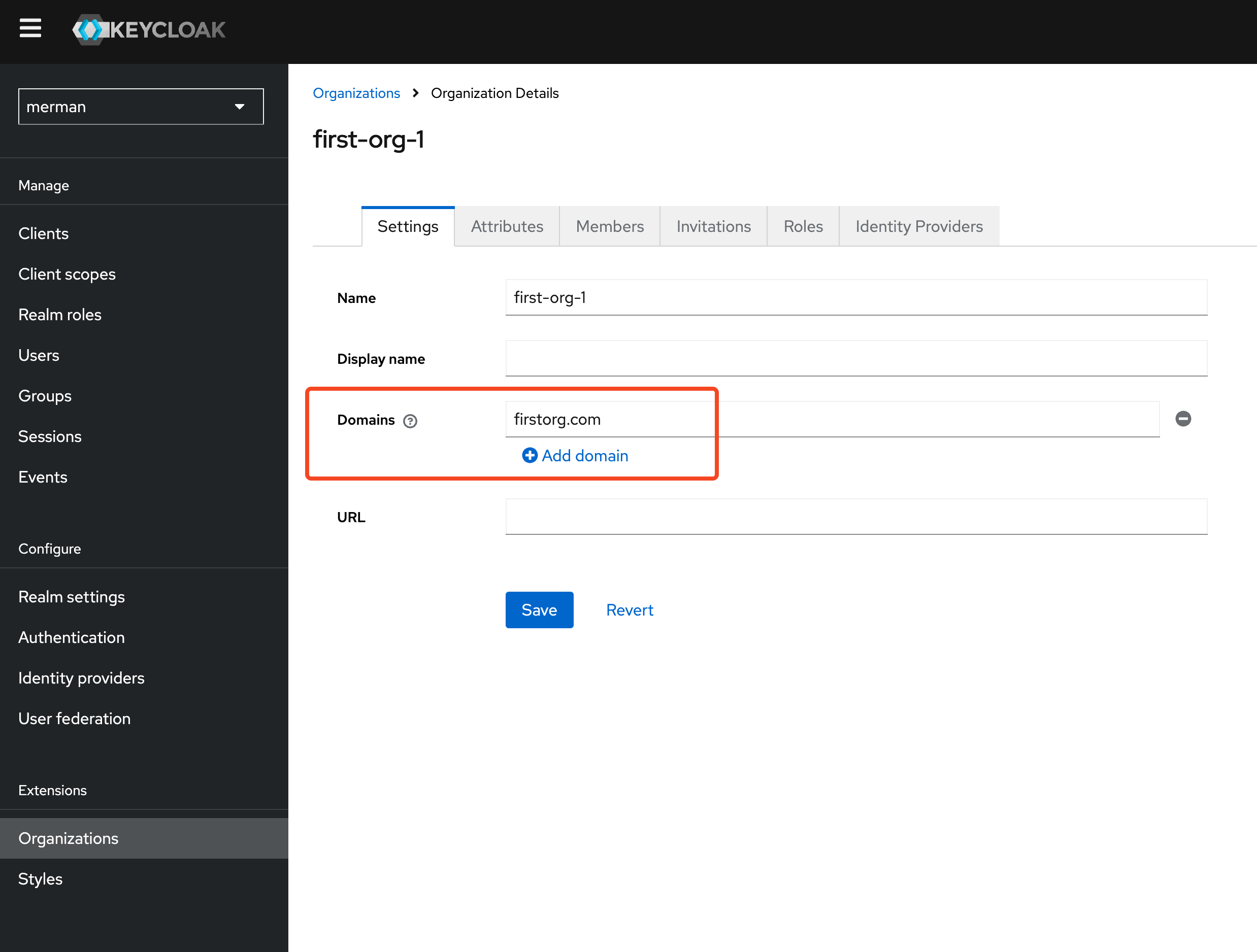 Organization add domain